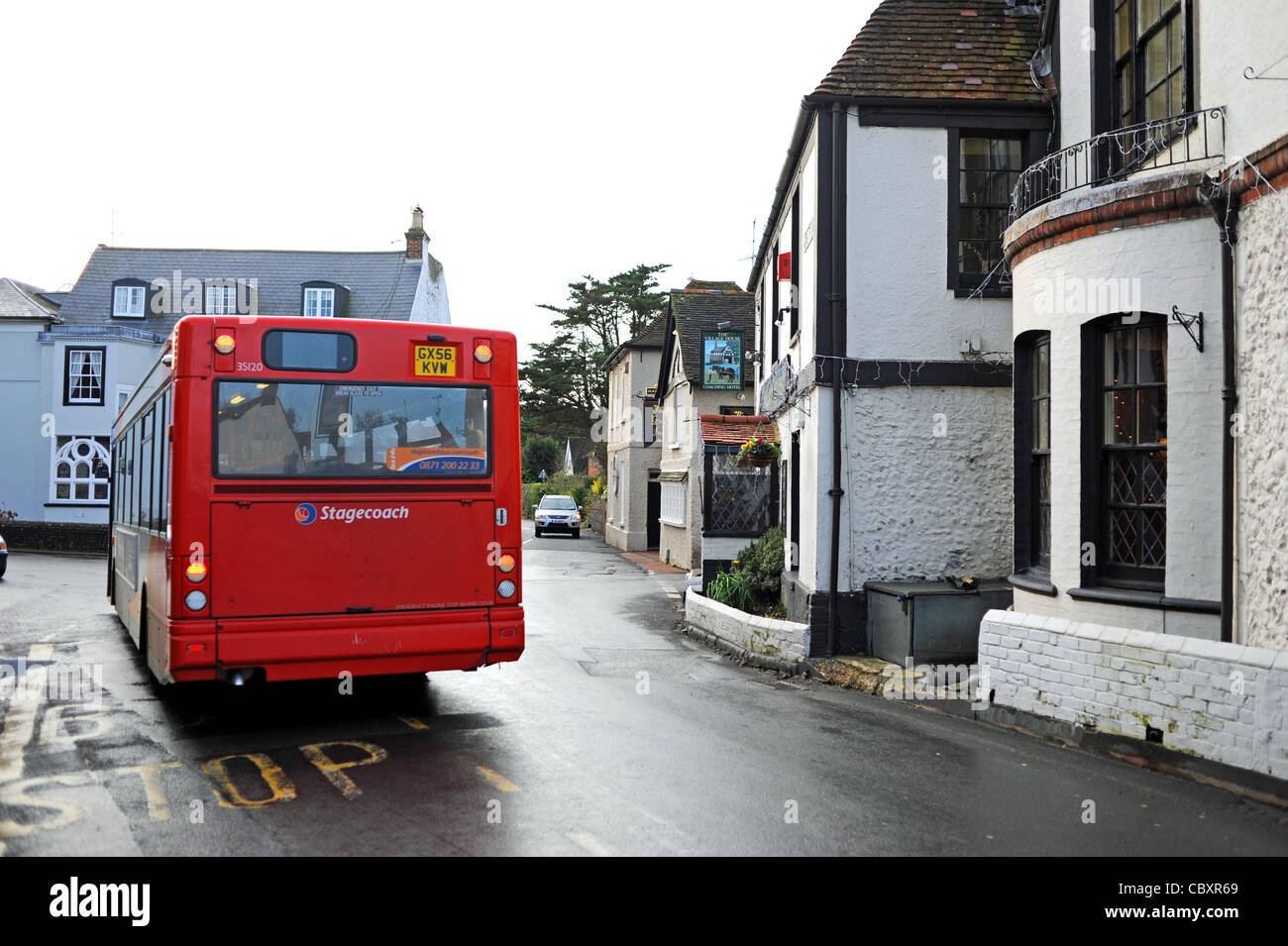 Stagecoach bus service stopping at Findon village West Sussex UK Stock Photo