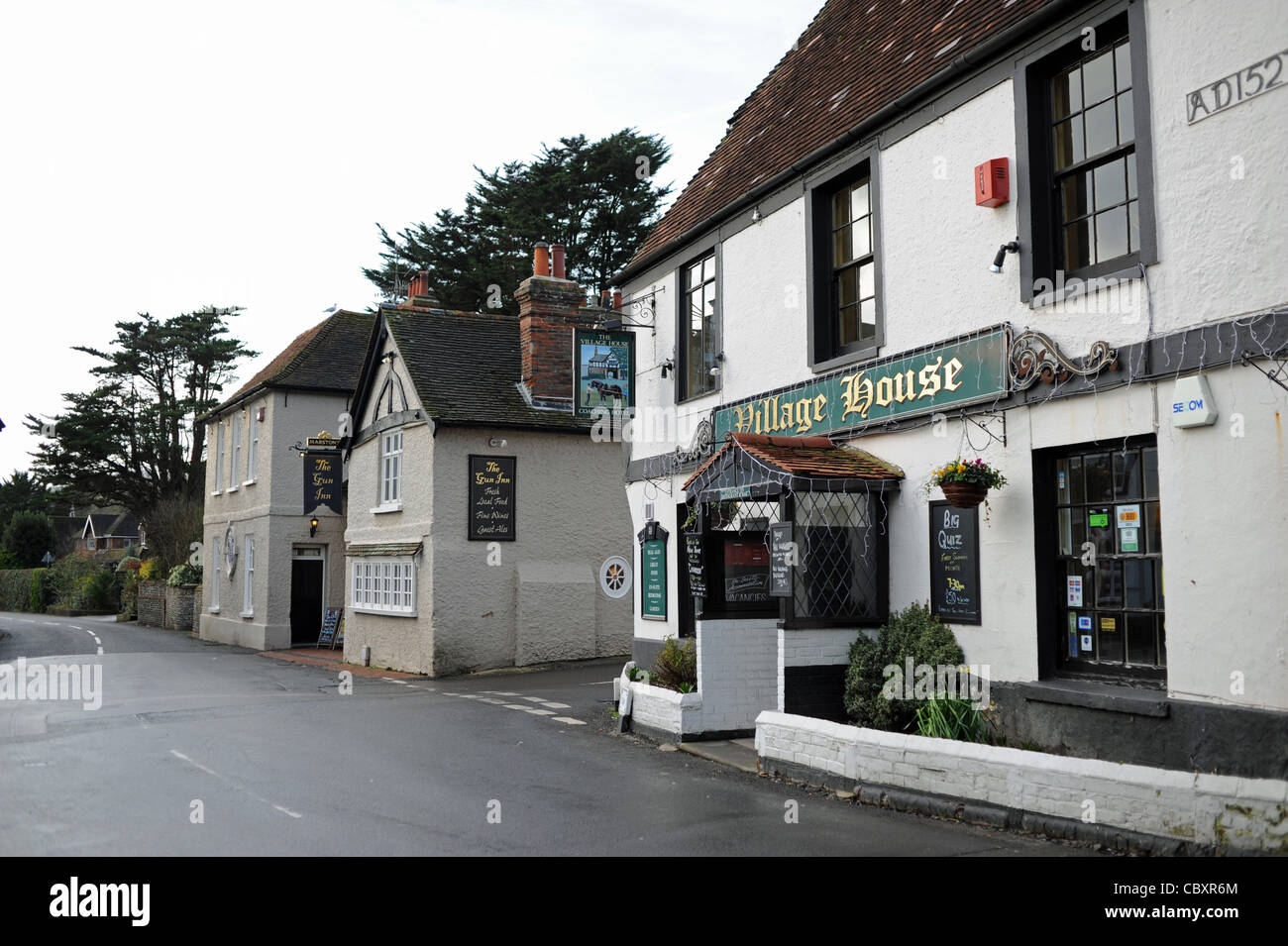 The famous Gun Inn pub and The Village House at Findon village West Sussex UK Stock Photo