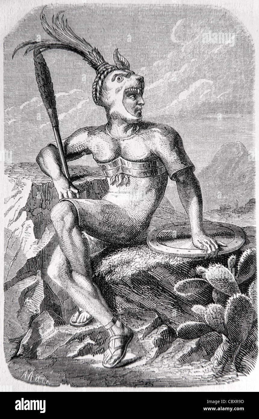 Aztec General Tlahuicole, a Tlaxcalteca Warrior from the Kingdom of Tlaxcala, a small Aztec Republic of the Nahua Ethnicity. Vintage Illustration or Engraving Stock Photo