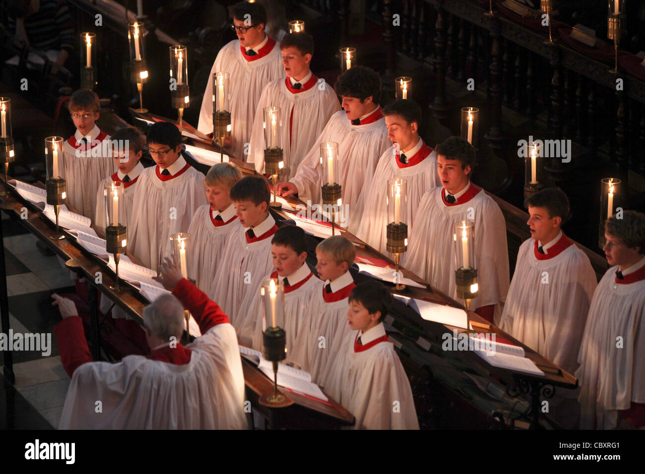KING'S COLLEGE CHOIR BOYS PREPARING FOR THE CHRISTMAS EVE SERVICE AT