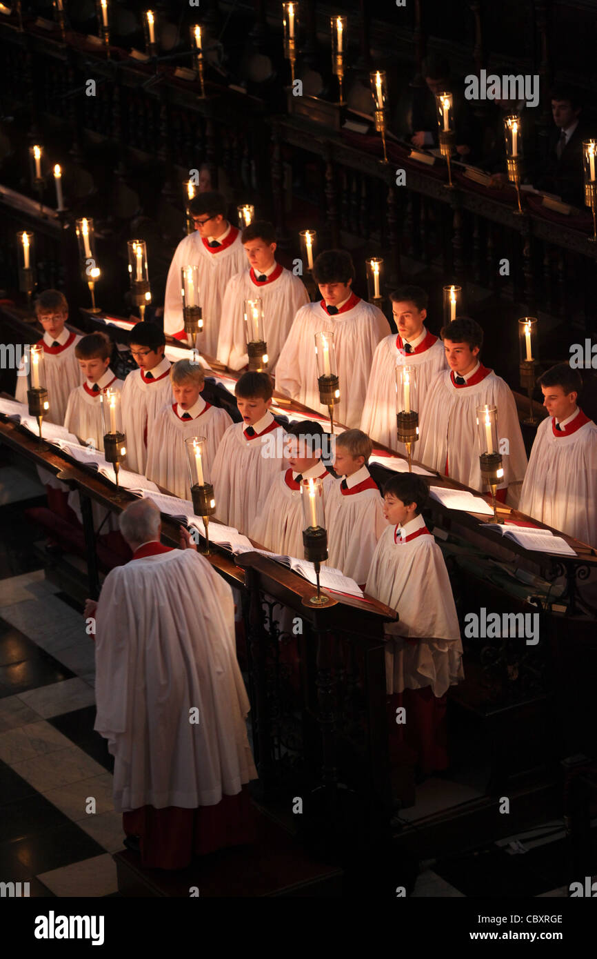 KING'S COLLEGE CHOIR BOYS PREPARING FOR THE CHRISTMAS EVE SERVICE AT