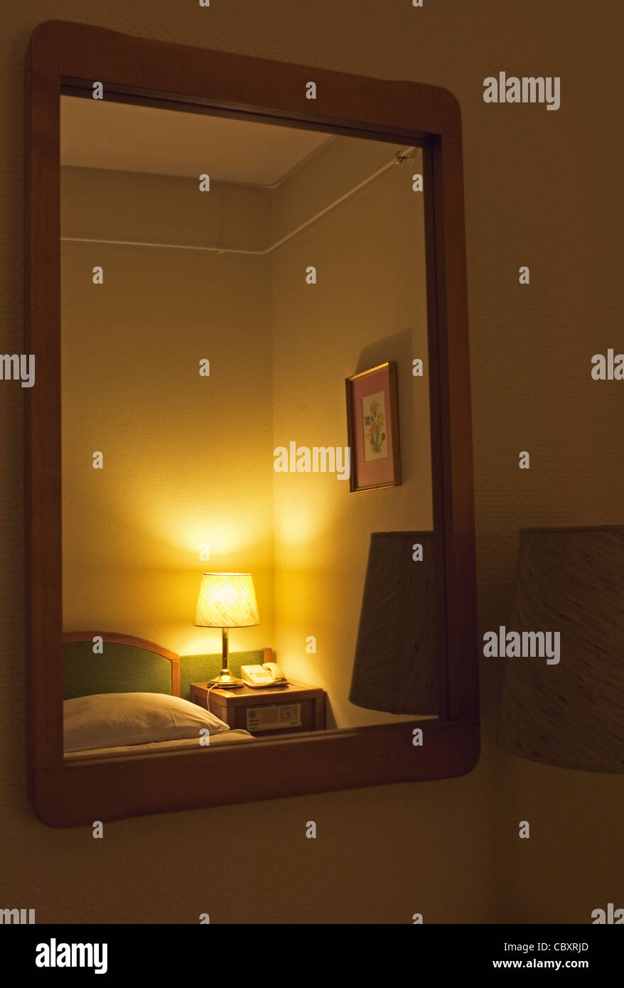 Mirror in hotel bedroom Stock Photo Alamy