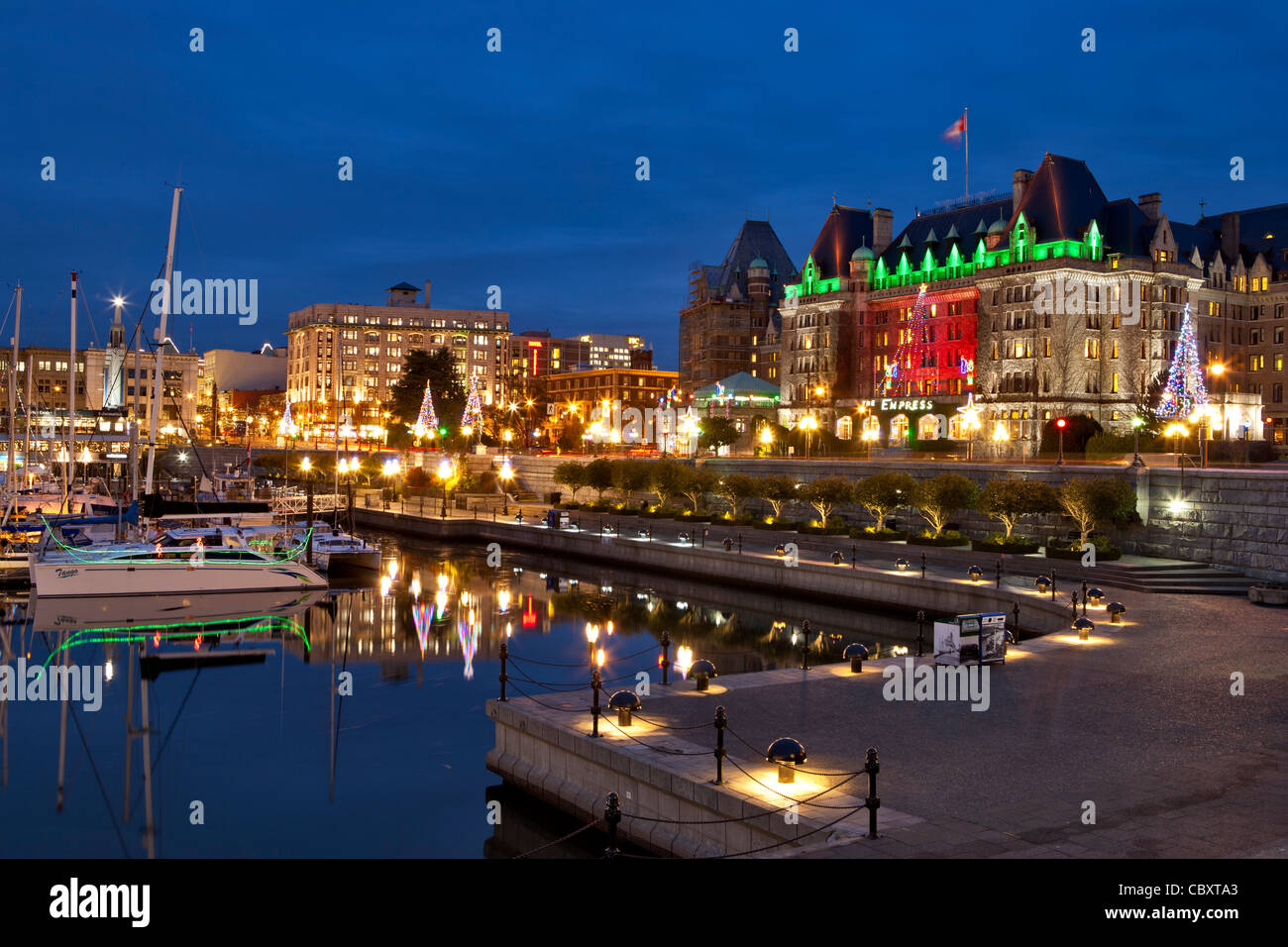 Fairmont Empress hotel lit up with Christmas lightsVictoria, British