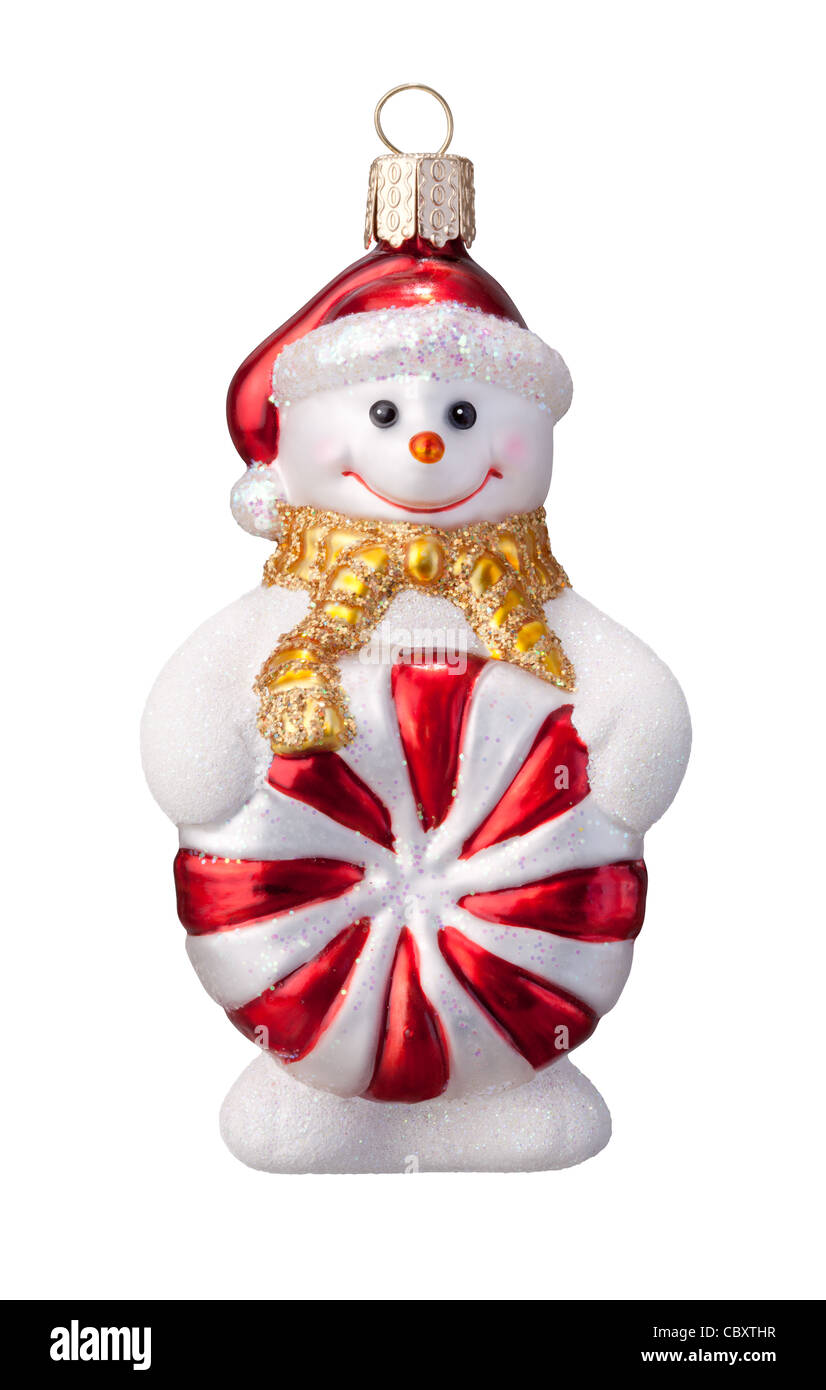 Snowman Ornament isolated on white Stock Photo