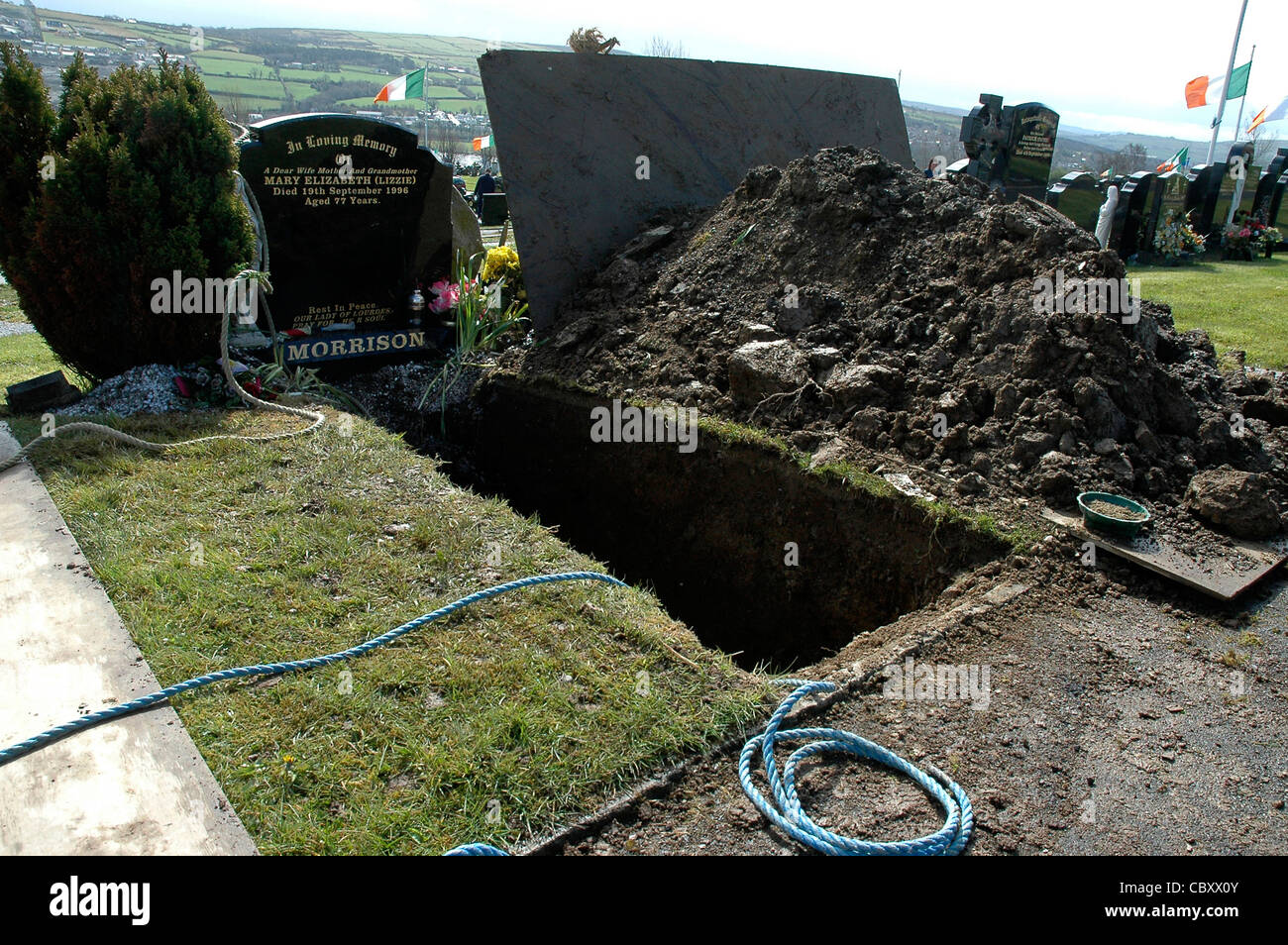 Opened used grave in the City Cemetery, Londonderry, Northern Ireland