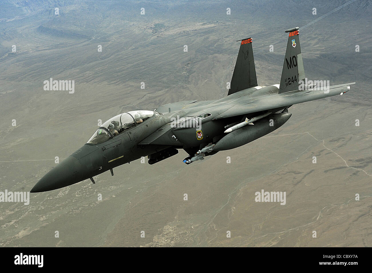An F-15E Strike eagle conducts a mission over Afghanistan on Oct. 7. The F-15E Strike Eagle is a dual-role fighter designed to perform air-to-air and air-to-ground missions. An array of avionics and electronics systems gives the F-15E the capability to fight at low altitude, day or night, and in all weather. ( Stock Photo