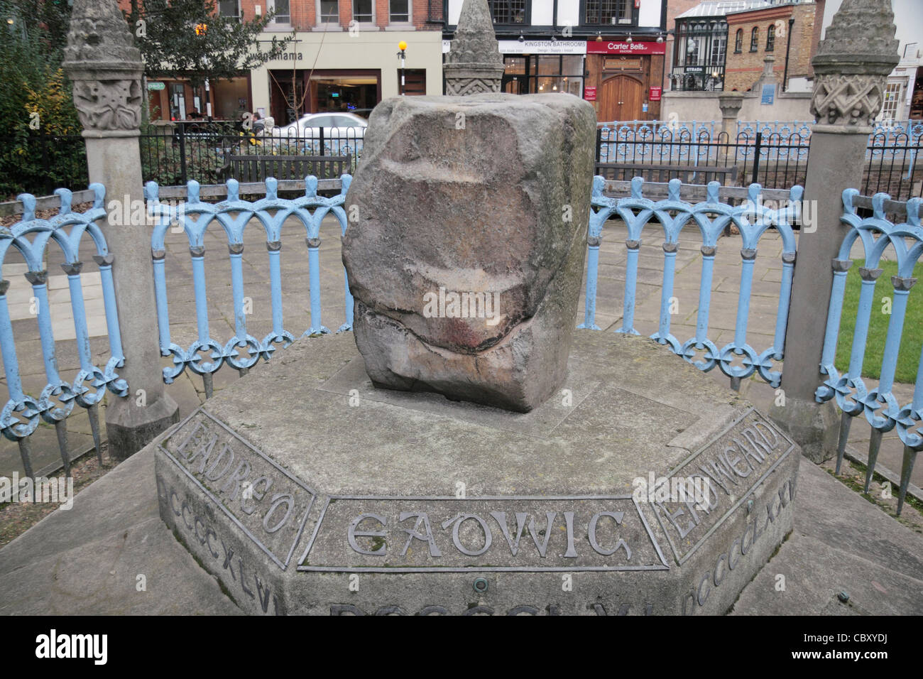 The Coronation Stone in Kingston Upon Thames, Surrey, UK. Stock Photo