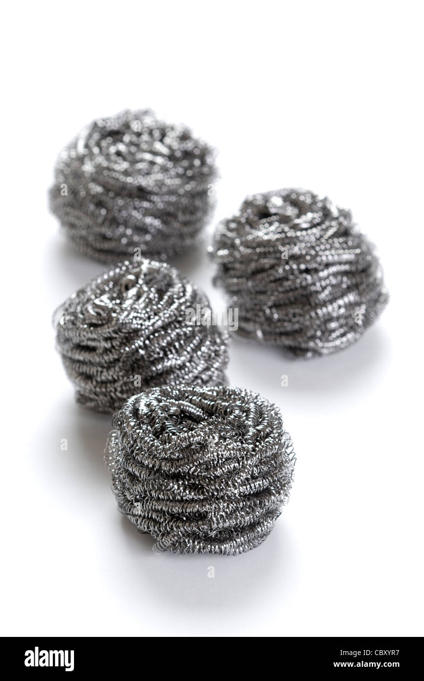 stainless steel scouring pads isolated on a white background Stock