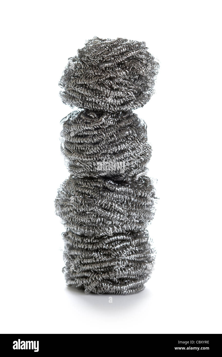 stainless steel scouring pads isolated on a white background Stock
