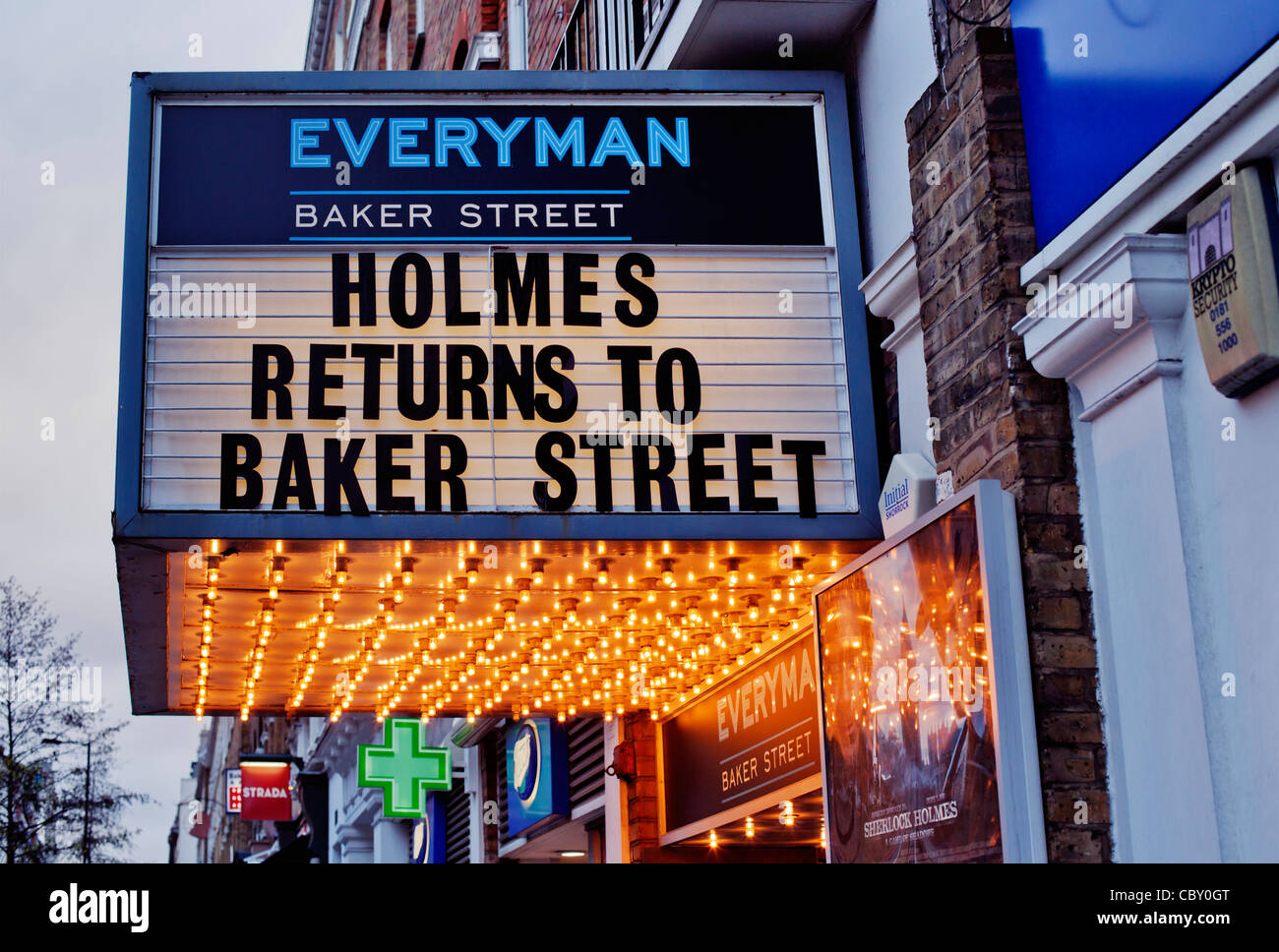 'Everyman'cinema, advertising Sherlock Holmes film, Baker Street, London; England; UK; Europe Stock Photo