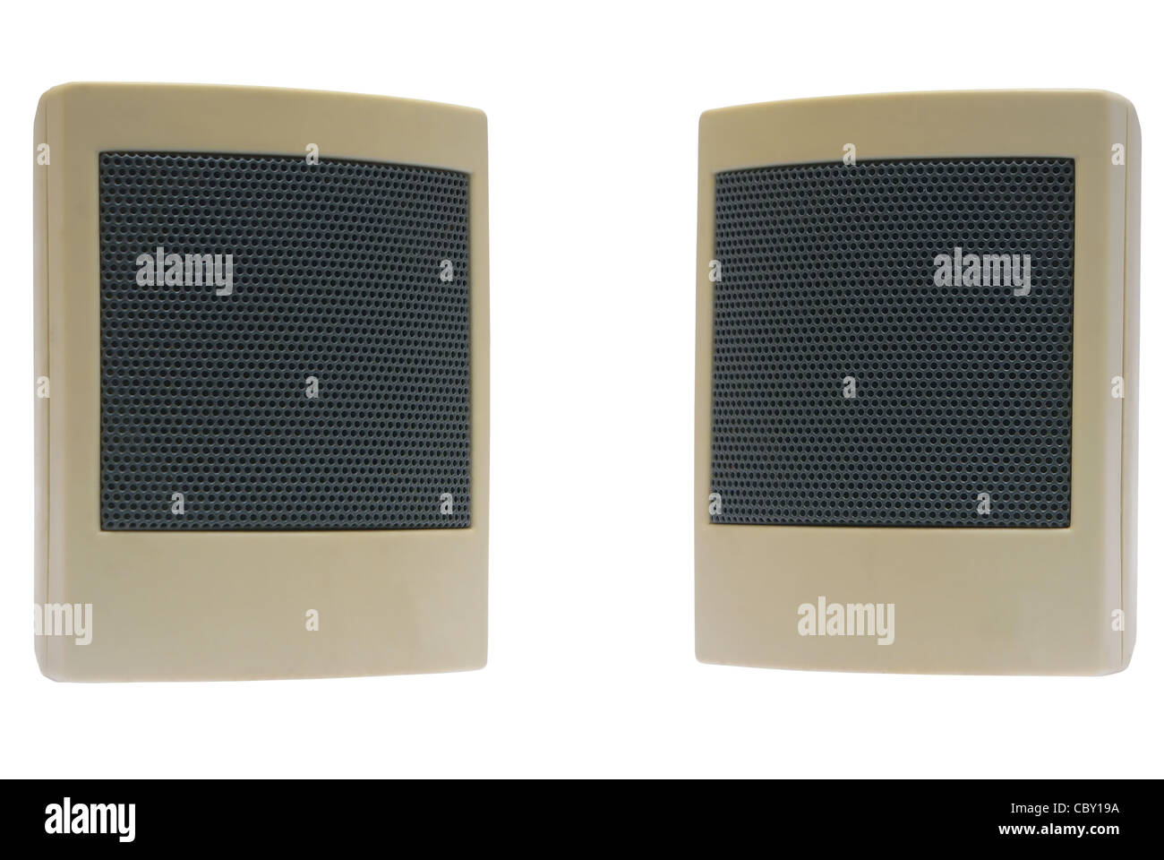 Small computer acoustic system, two elements on a white background ...