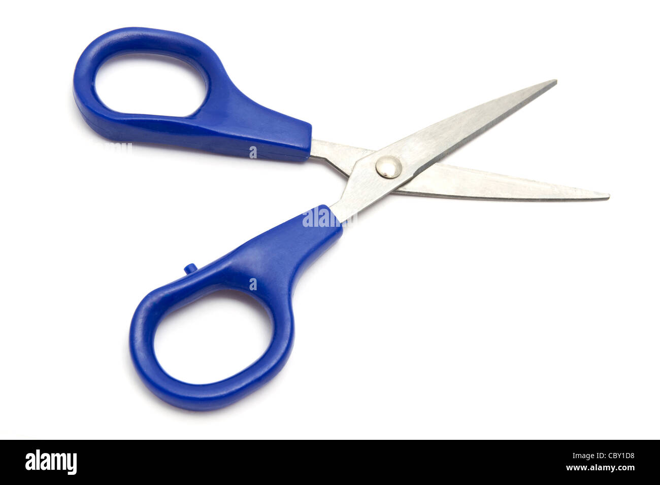 Blue scissors isolated on white background Stock Photo