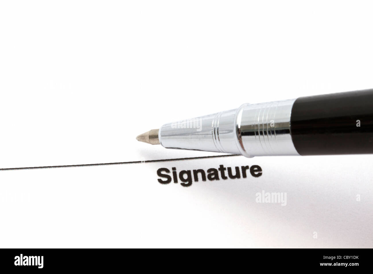 Pen isolated on a blank signature paper Stock Photo