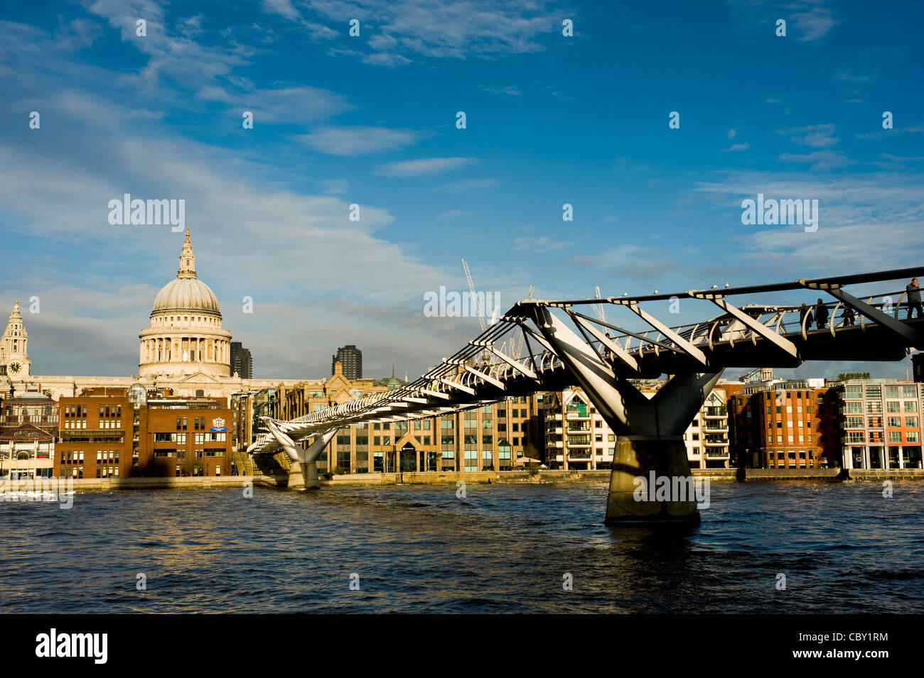 St Paul's Cathedral and the Millenninum bridge over the river Thames, London. Stock Photo