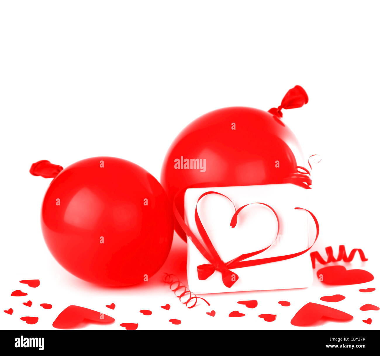 Gift box with red hearts & ribbon isolated on white background ...