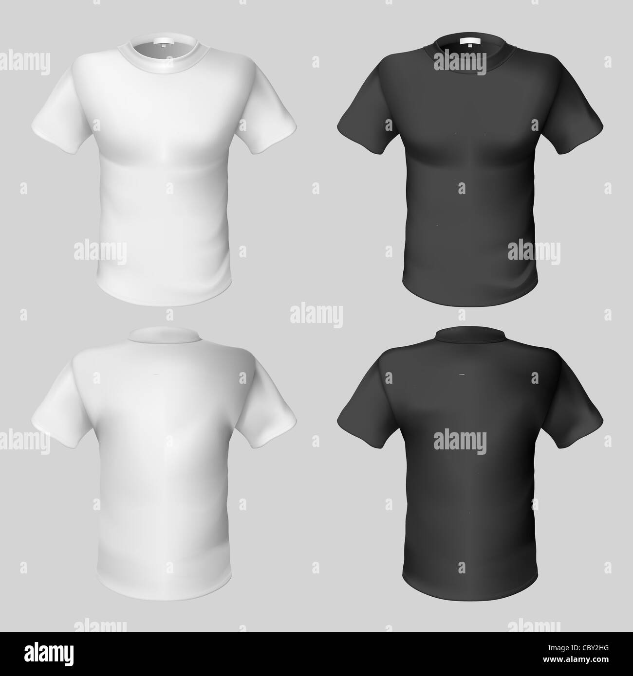 T-shirt design template (front and back). Black and white Stock Photo