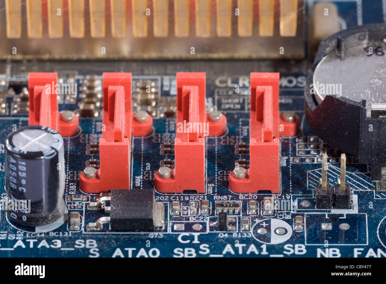 Connector SATA, Detail of the front of a printed circuit board Stock