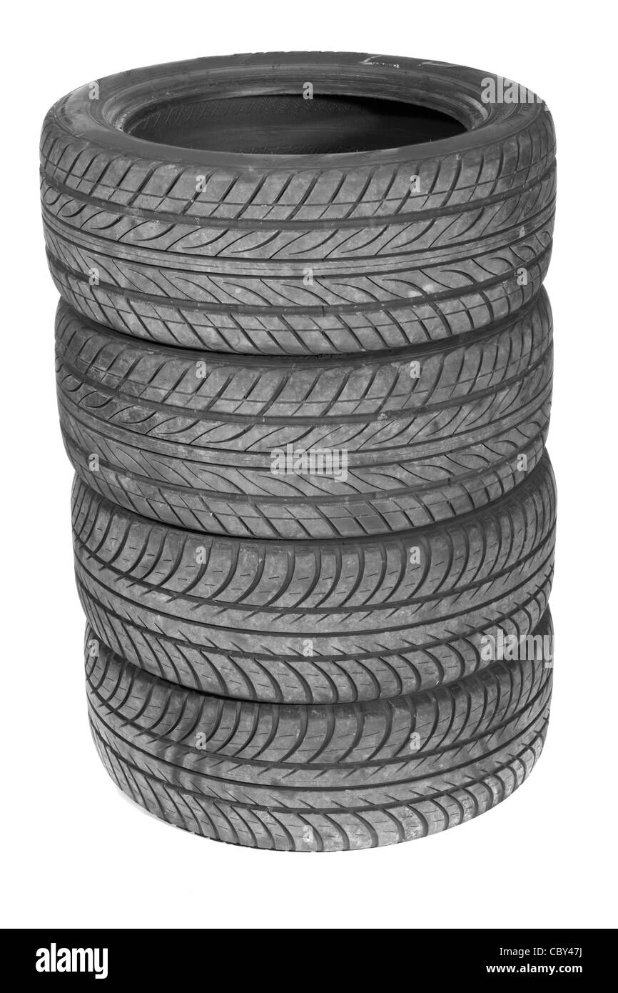 pile of tyres, photo on the white background Stock Photo