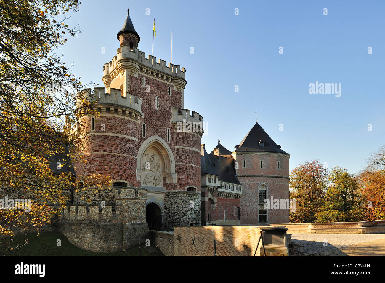 Entrance gate of the medieval Gaasbeek Castle at Lennik, Belgium Stock Photo