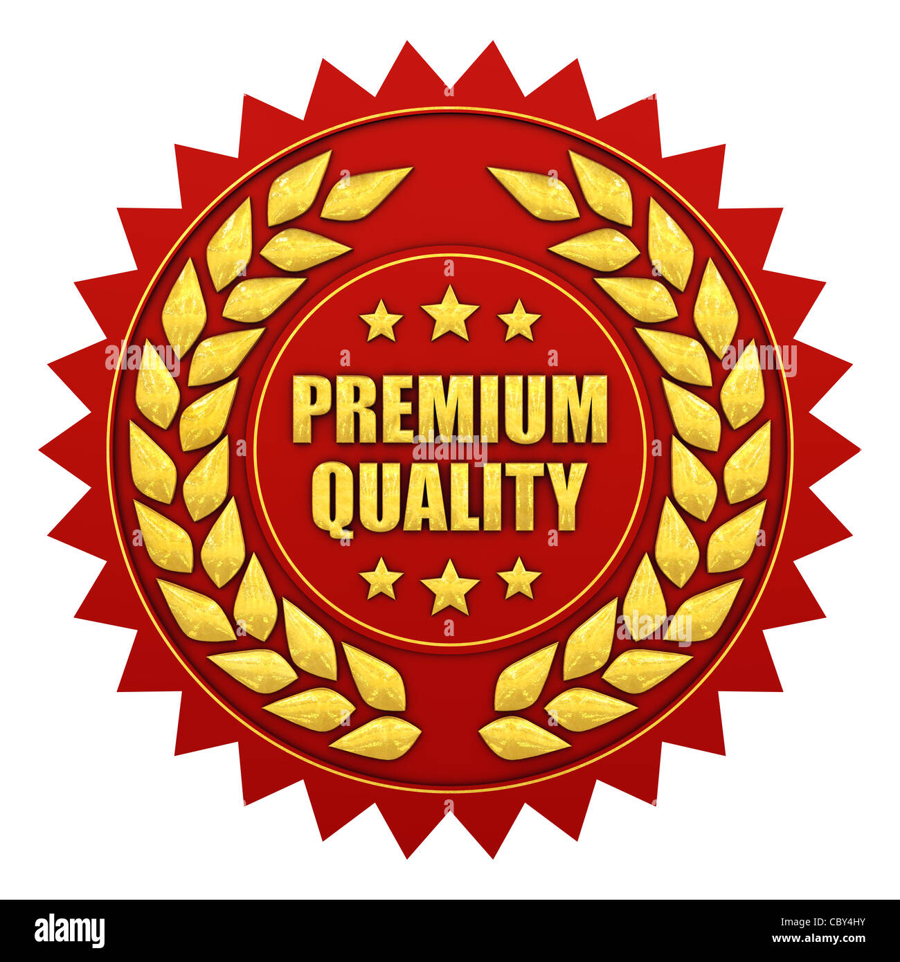 Premium quality , red and gold label , isolated on white Stock Photo