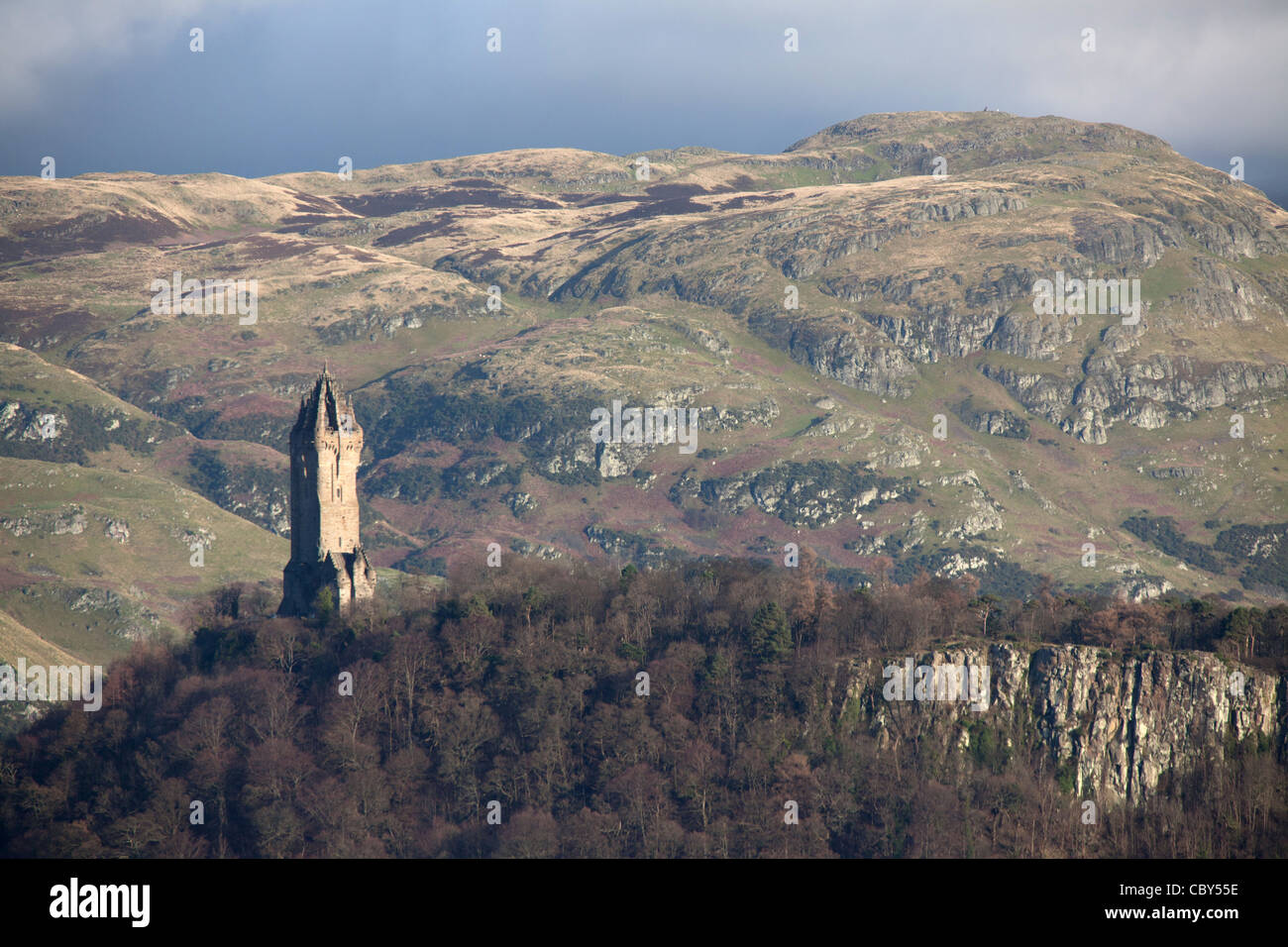 City of Stirling, Scotland. Distant view of the John Thomas Rochead designed, National Wallace Monument. Stock Photo