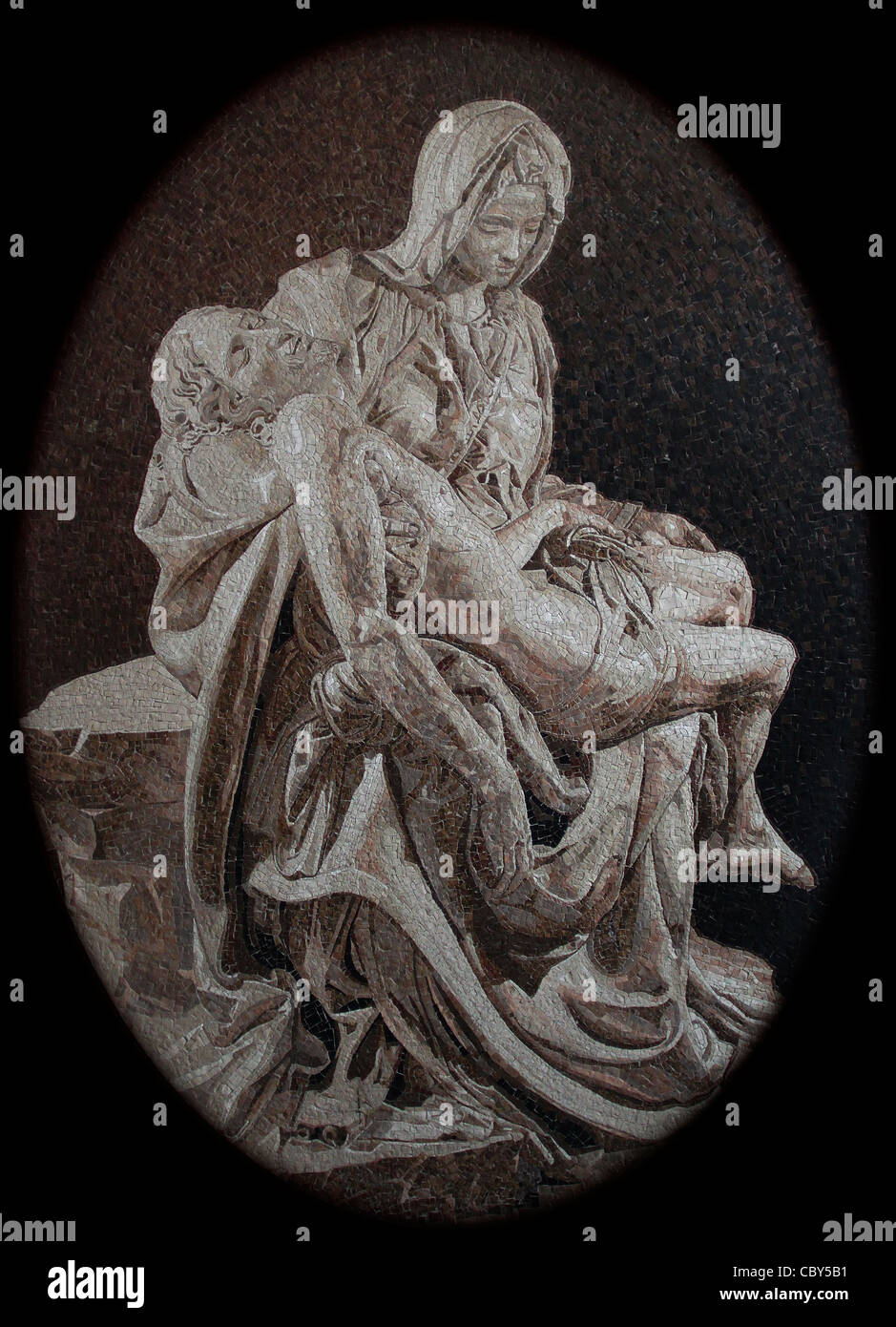 Interpretation in mosaic of the Pietà sculptured by Michelangelo, housed in St. Peter's Basilica in Vatican City, Italy. Stock Photo