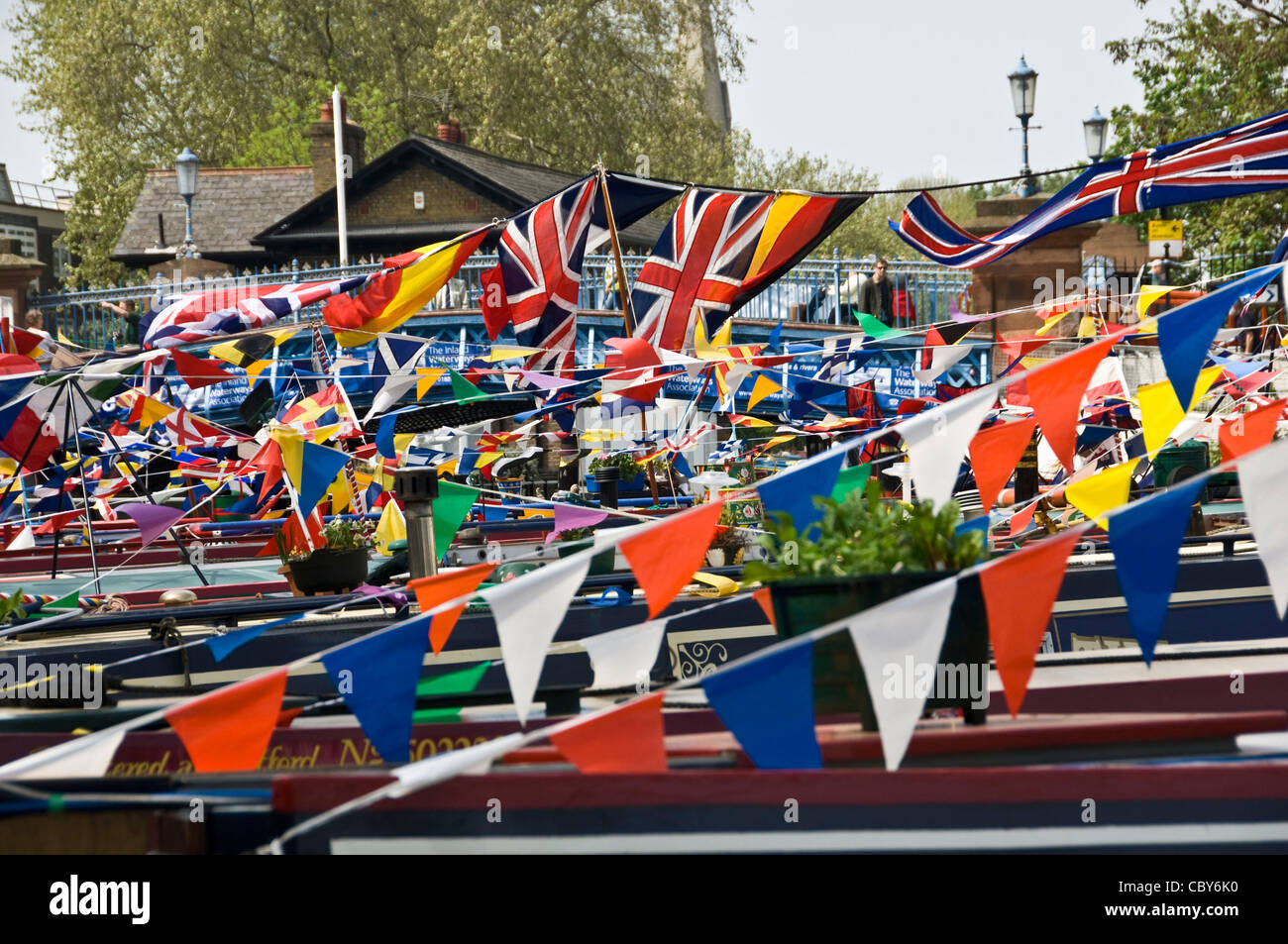 flags, bunting blowing in breeze Stock Photo