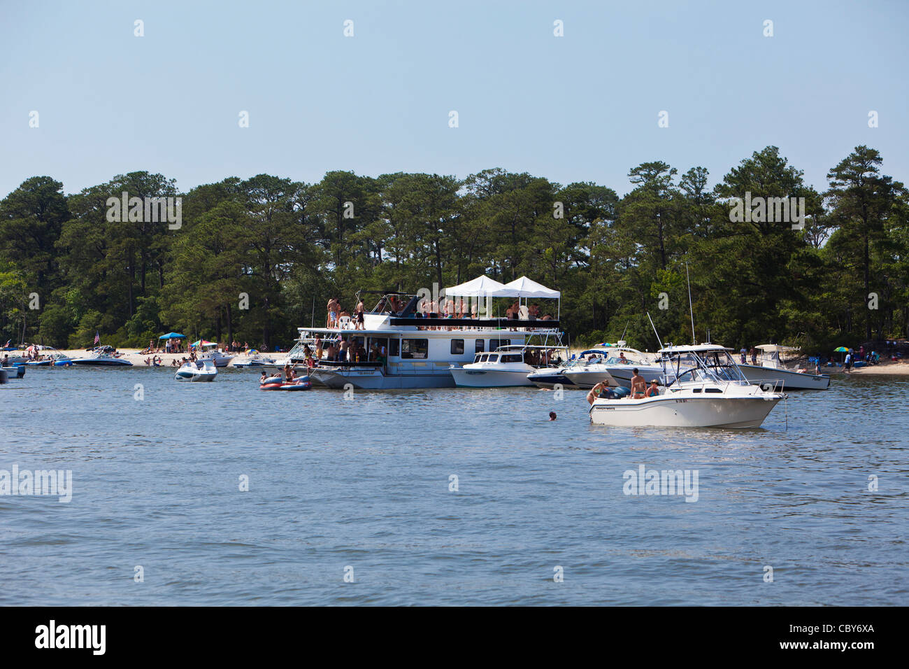 Large boat party on a hot Virginia day Stock Photo
