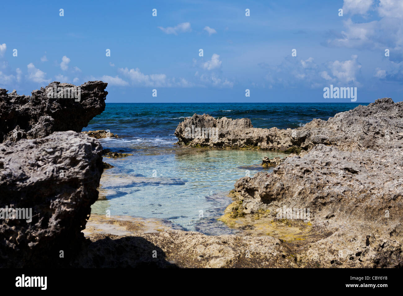 Rocky beach on Isla Mujeres, Mexico. Stock Photo