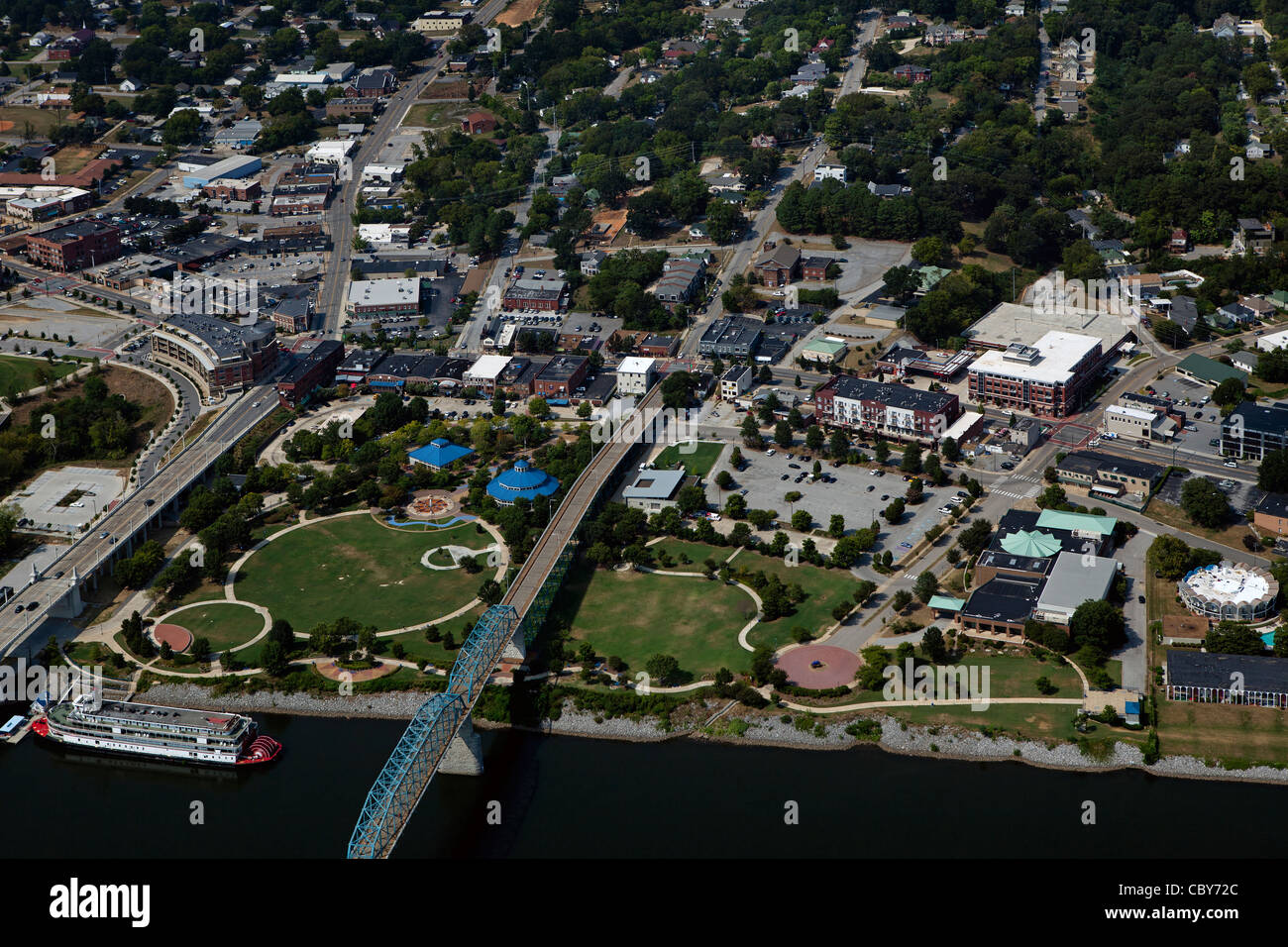 aerial photograph Coolidge Park, Northside community, Chattanooga, Tennessee Stock Photo