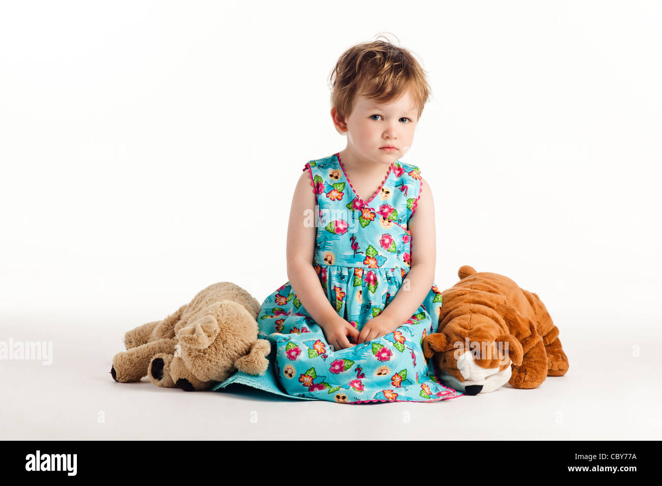 Keen eye of a little girl with stuffed animals Stock Photo - Alamy