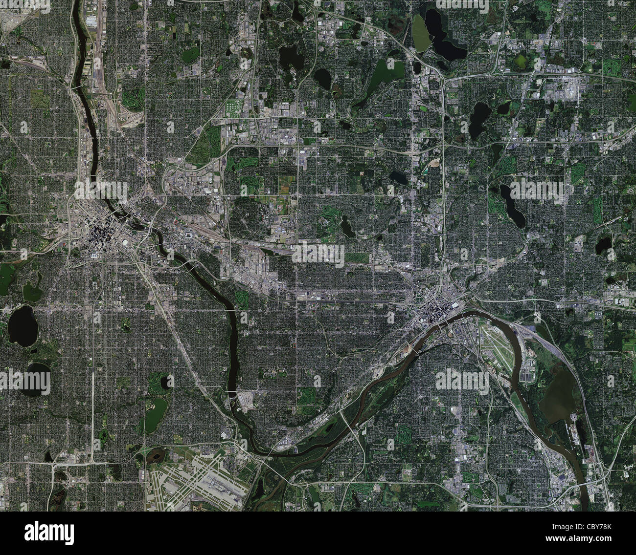 aerial photo map Twin Cities Minneapolis St Paul Minnesota Mississippi ...