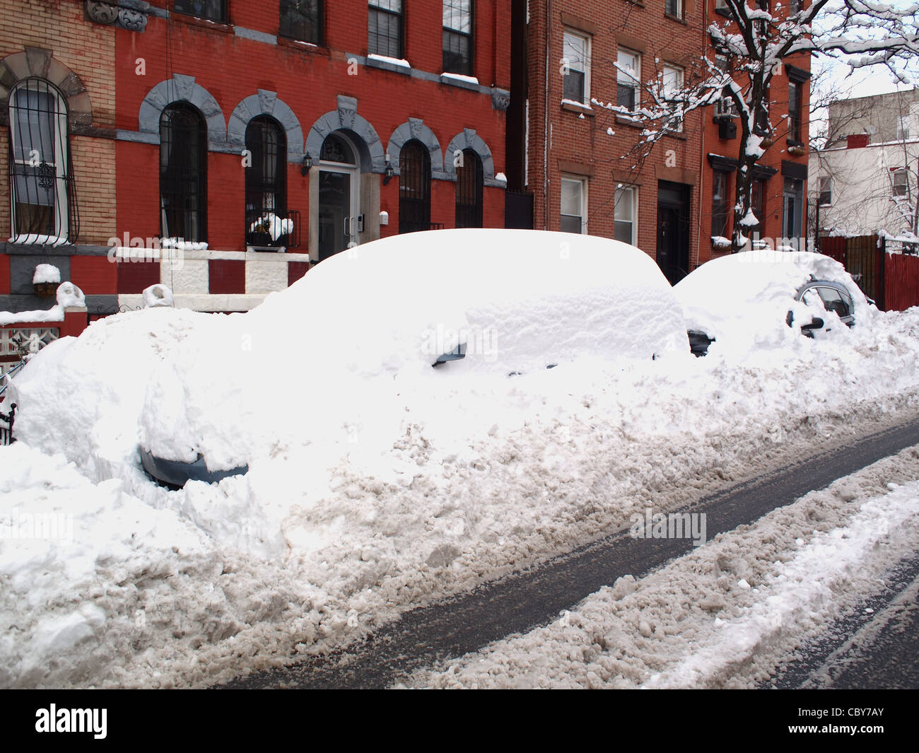 Cars buried under snow after snowstorm, Brooklyn, New York Stock Photo