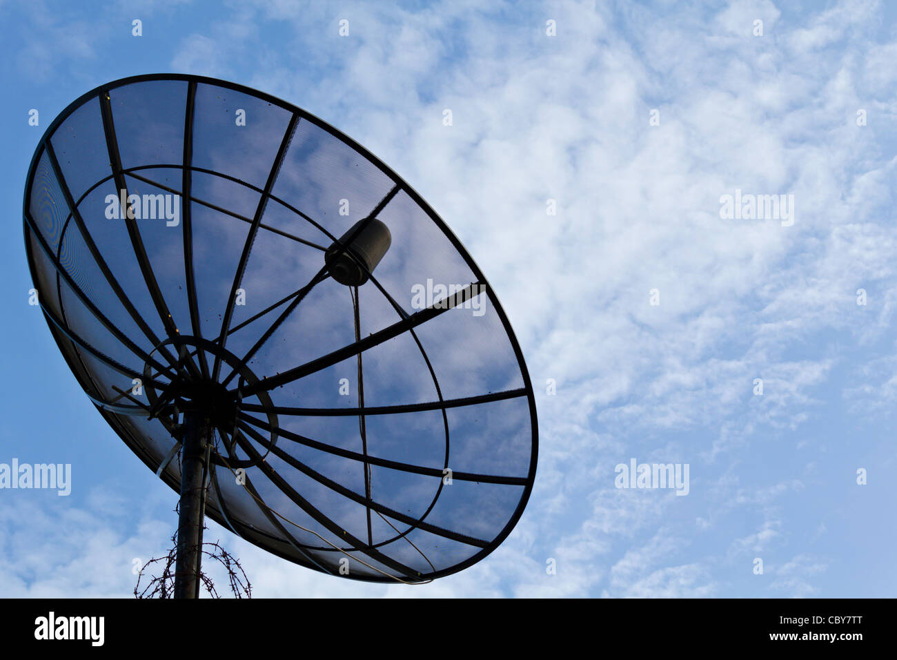 Satellite dish information signals are sent to space Stock Photo Alamy