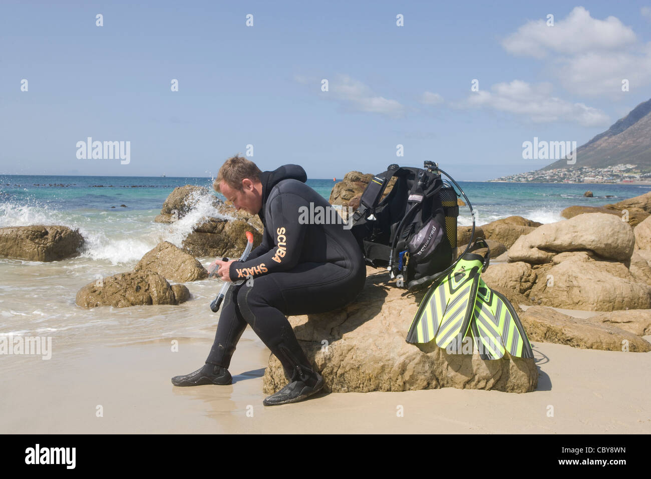 Cape Town: scuba diver on beach Stock Photo