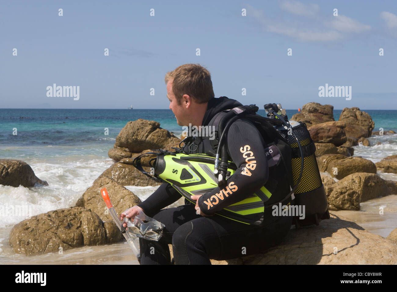 Cape Town: scuba diver on beach Stock Photo