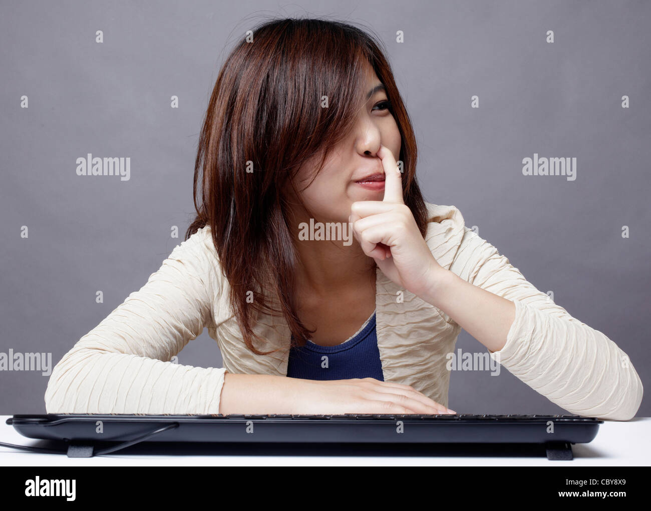 Office lady uses notebook computer Stock Photo - Alamy