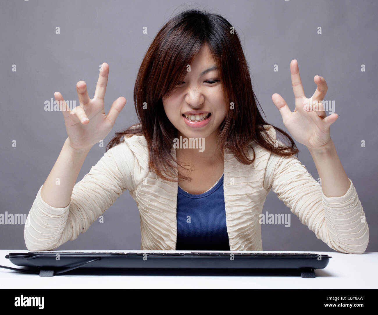 Office lady uses notebook computer Stock Photo - Alamy