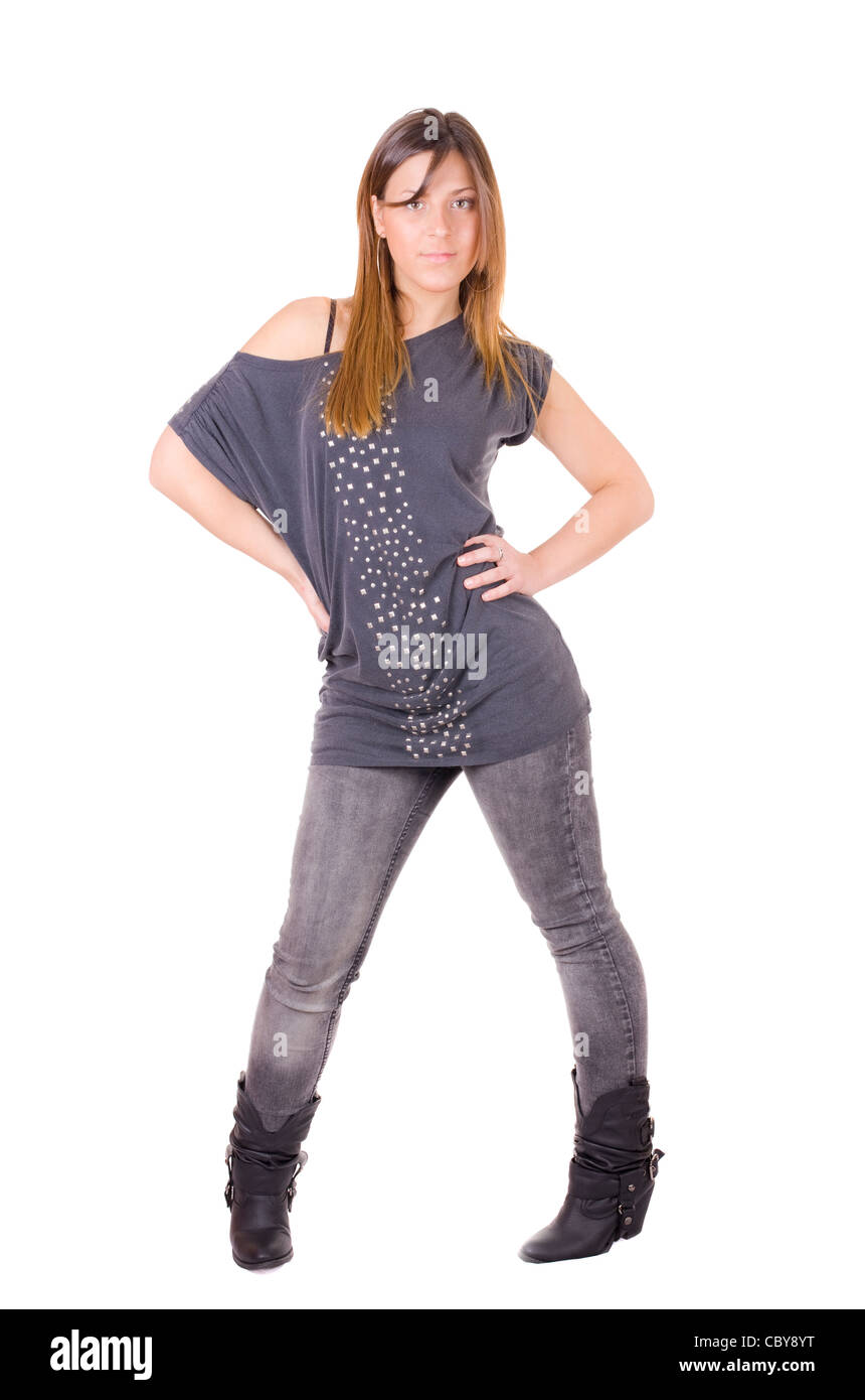 isolated young woman posing on a white background Stock Photo - Alamy