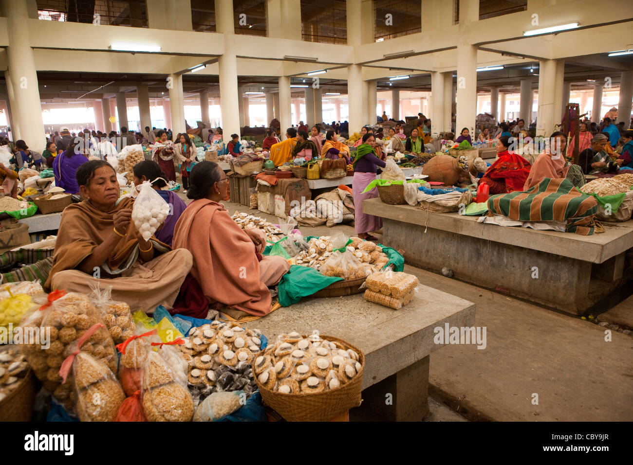 Imphal Market India, Manipur, Imphal, Khwairamband Bazaar, women’s market interior ...