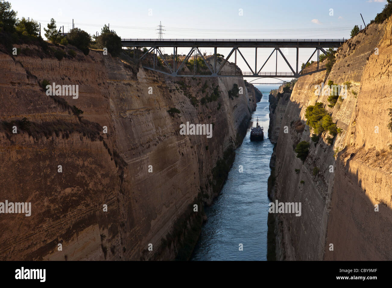 Isthmus of Corinth above the Canal of Corinth, Greece, Europe Stock Photo