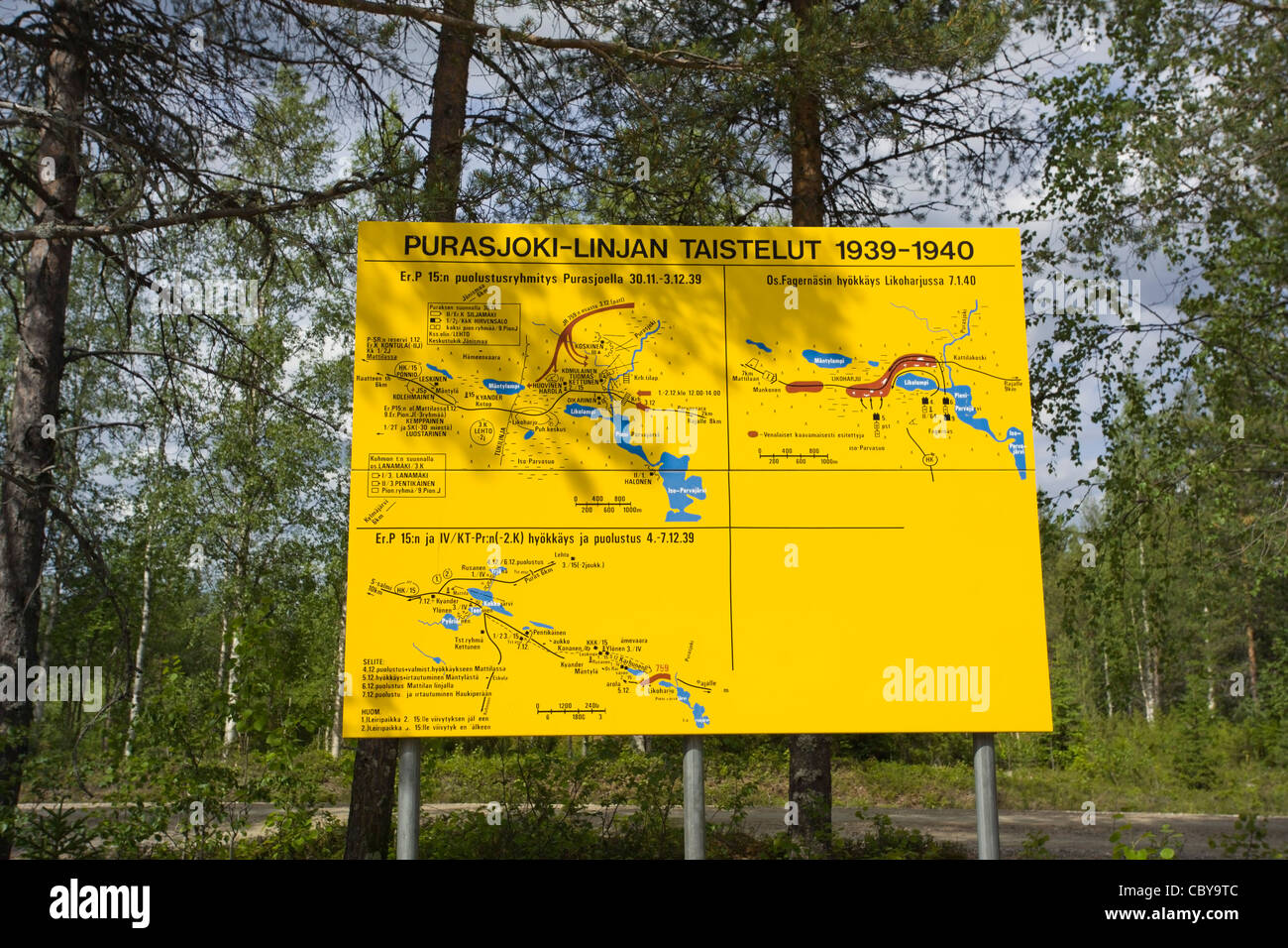 Purasjoki defence line map, Raate road Suomussalmi Finland Stock Photo