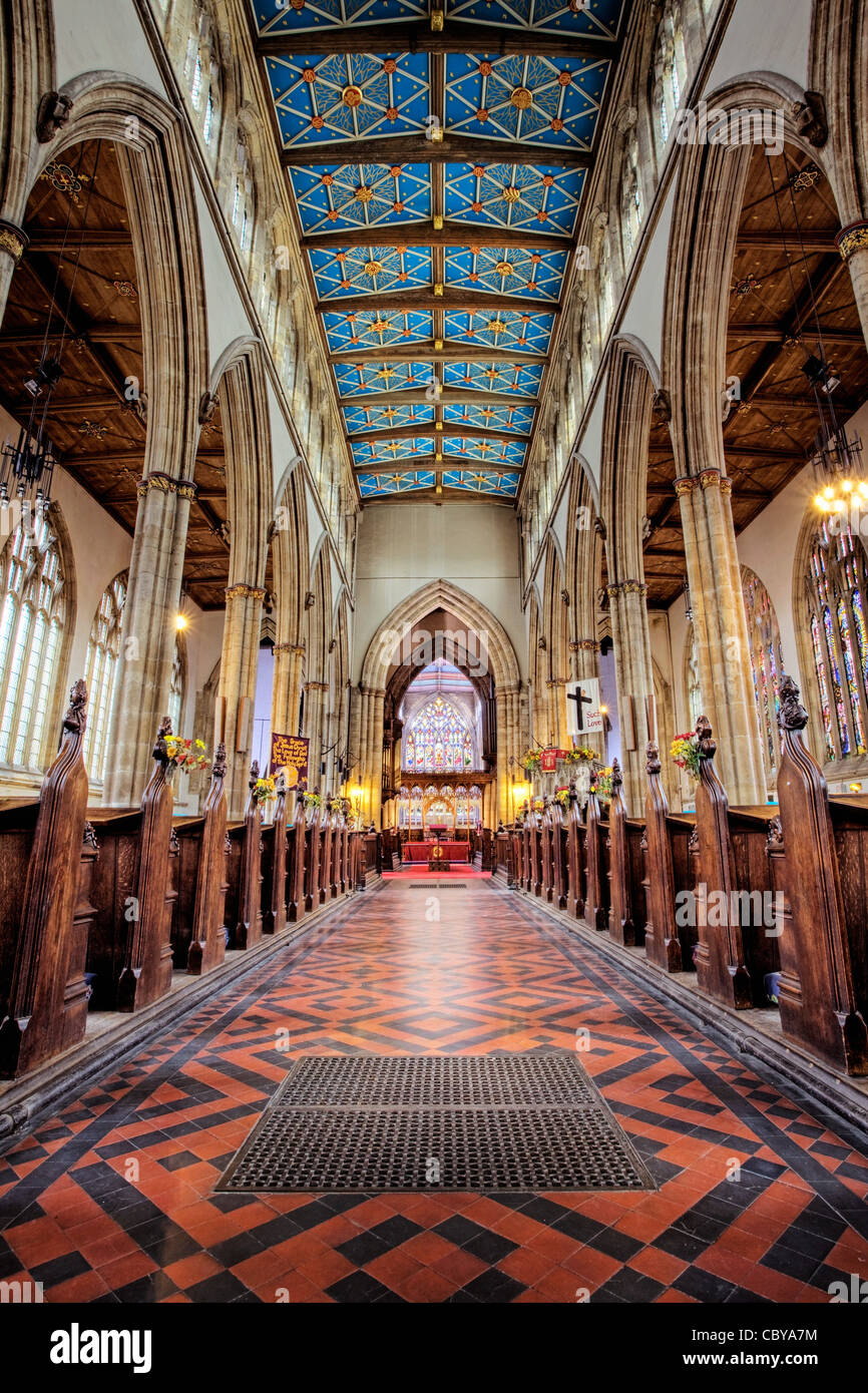 Looking east down the Nave towards the Chancel. Holy Trinity Church, Hull, East Yorkshire. Stock Photo
