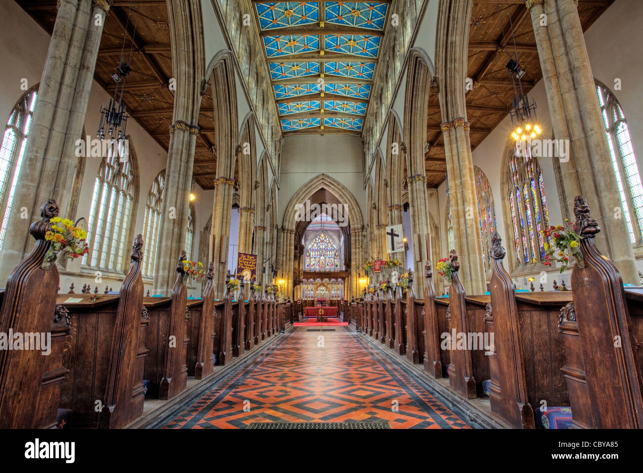 Looking east down the Nave towards the Chancel. Holy Trinity Church, Hull, East Yorkshire. Stock Photo