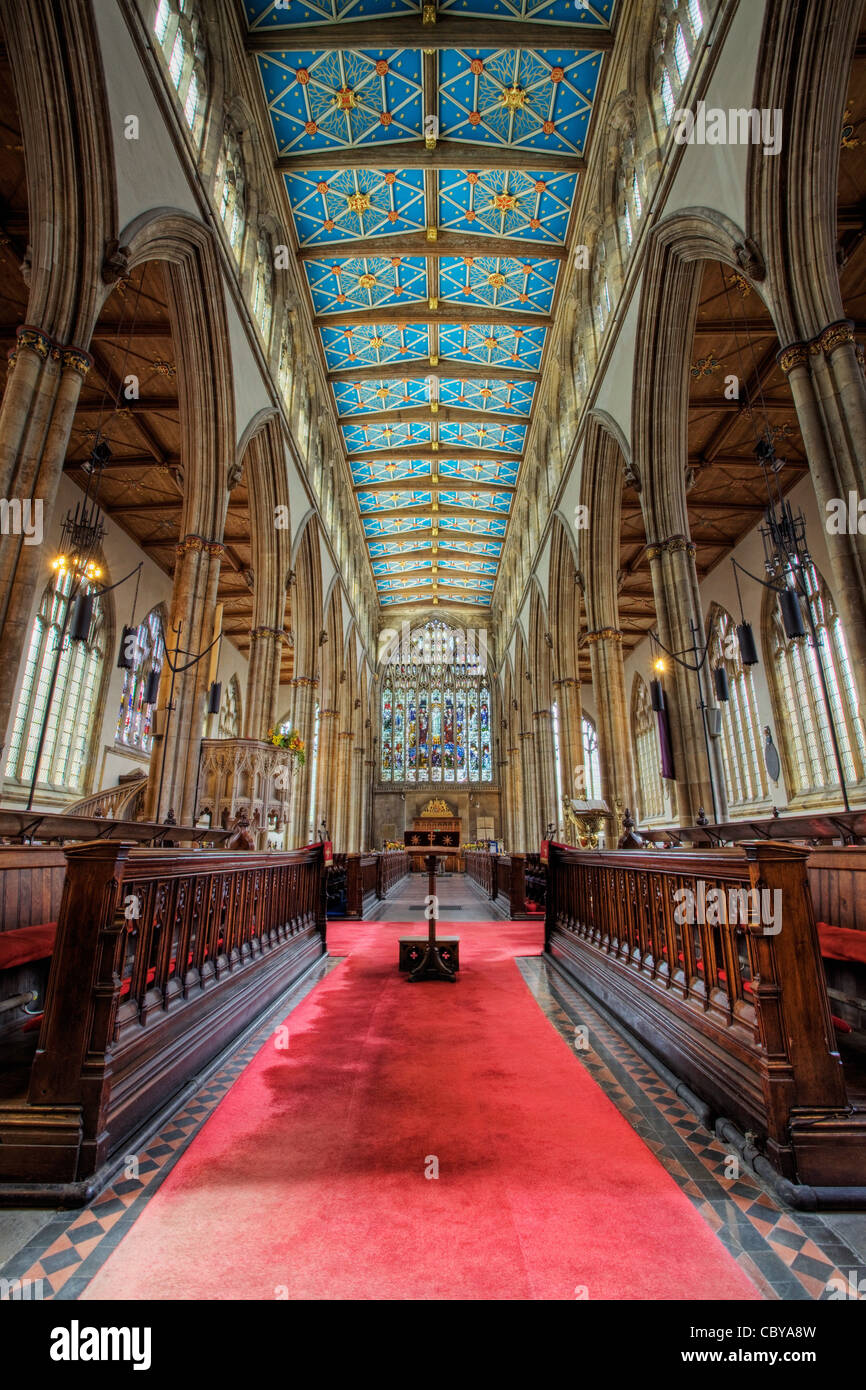 Looking down the Nave towards the West Window. Holy Trinity Church, Hull, East Yorkshire. Stock Photo