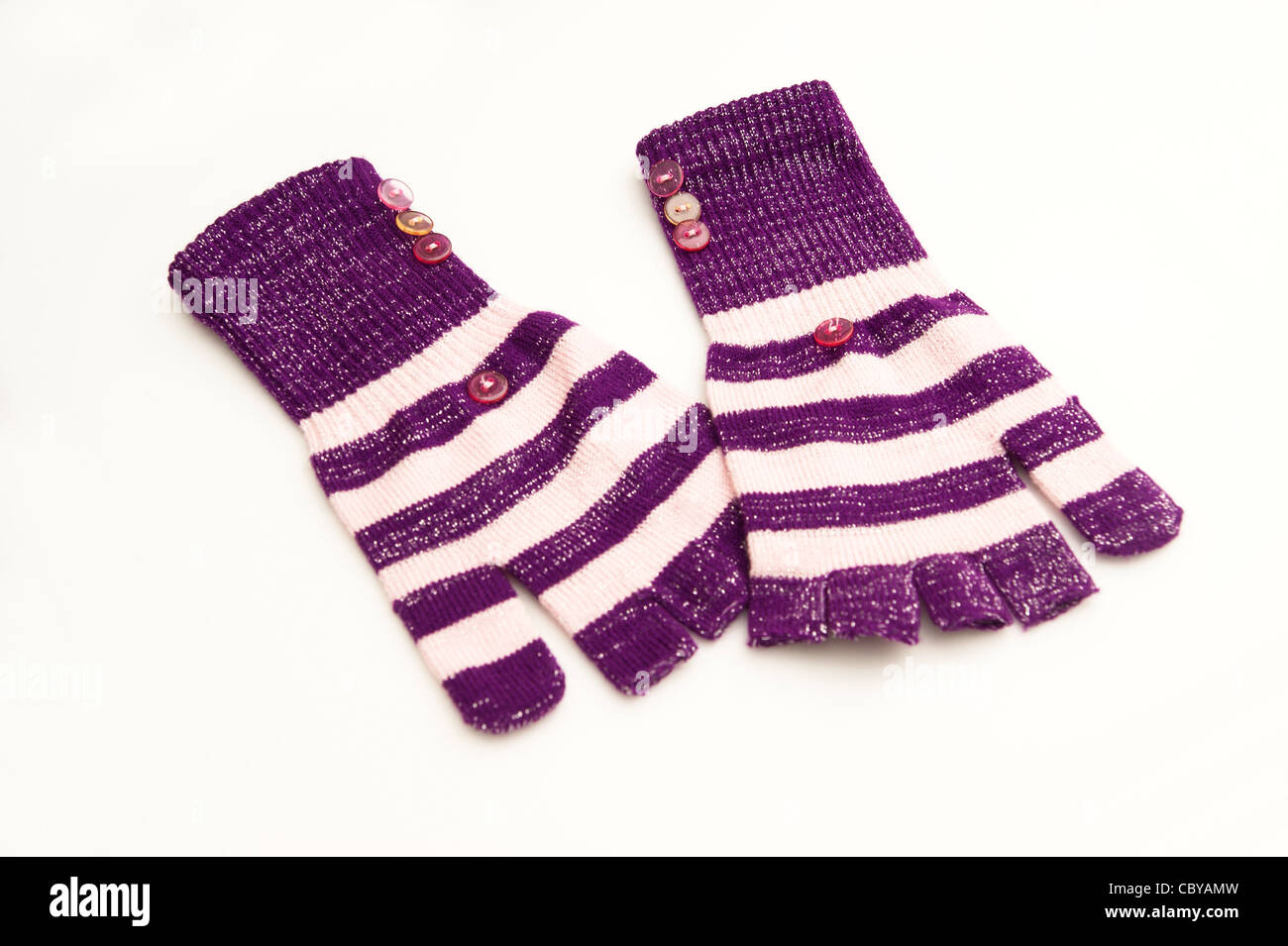 Fancy sparkly ladies fingerless mittens / gloves isolated on a white