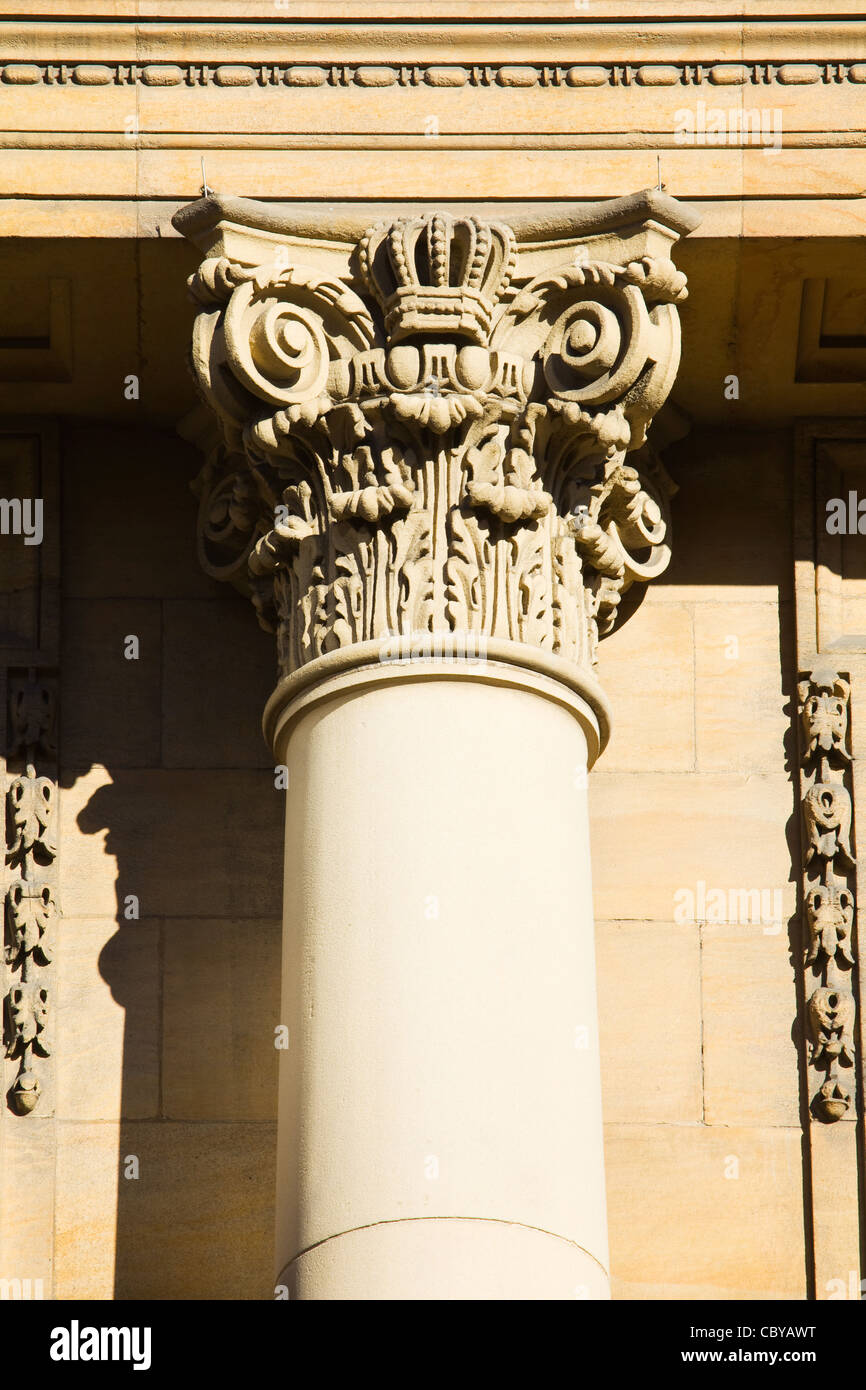 A carved stone pillar on the Guildhall, Hull, East Yorkshire. Stock Photo