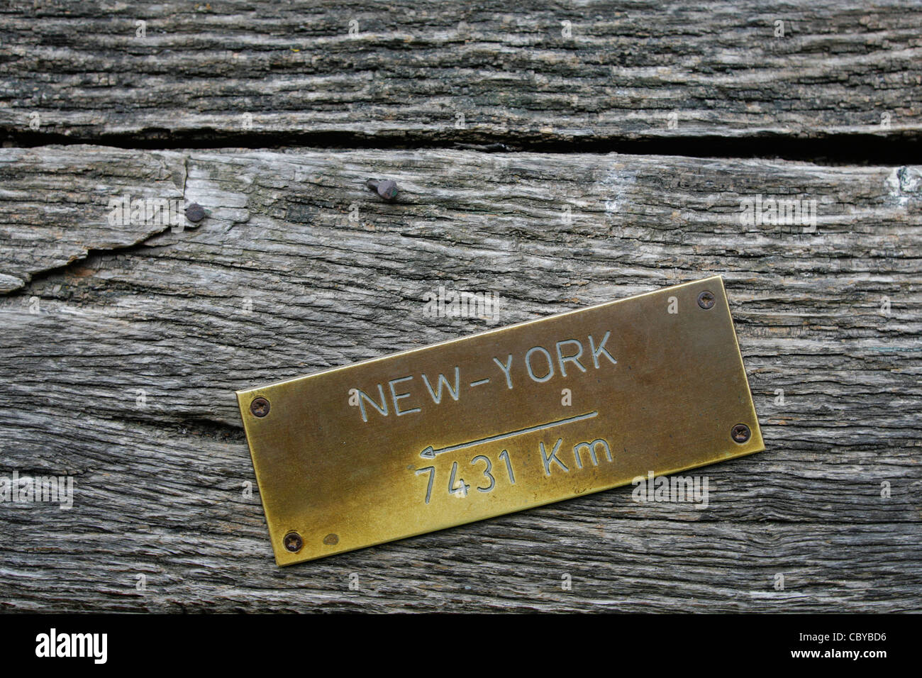 Metal sign showing distance to New-York Stock Photo - Alamy