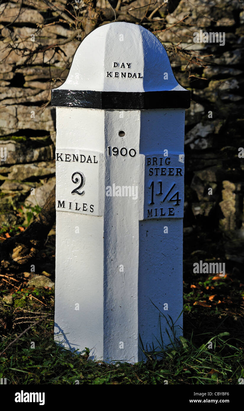 Cast iron milepost. KendalBrigsteer. Brigsteer Road, Kendal, Cumbria