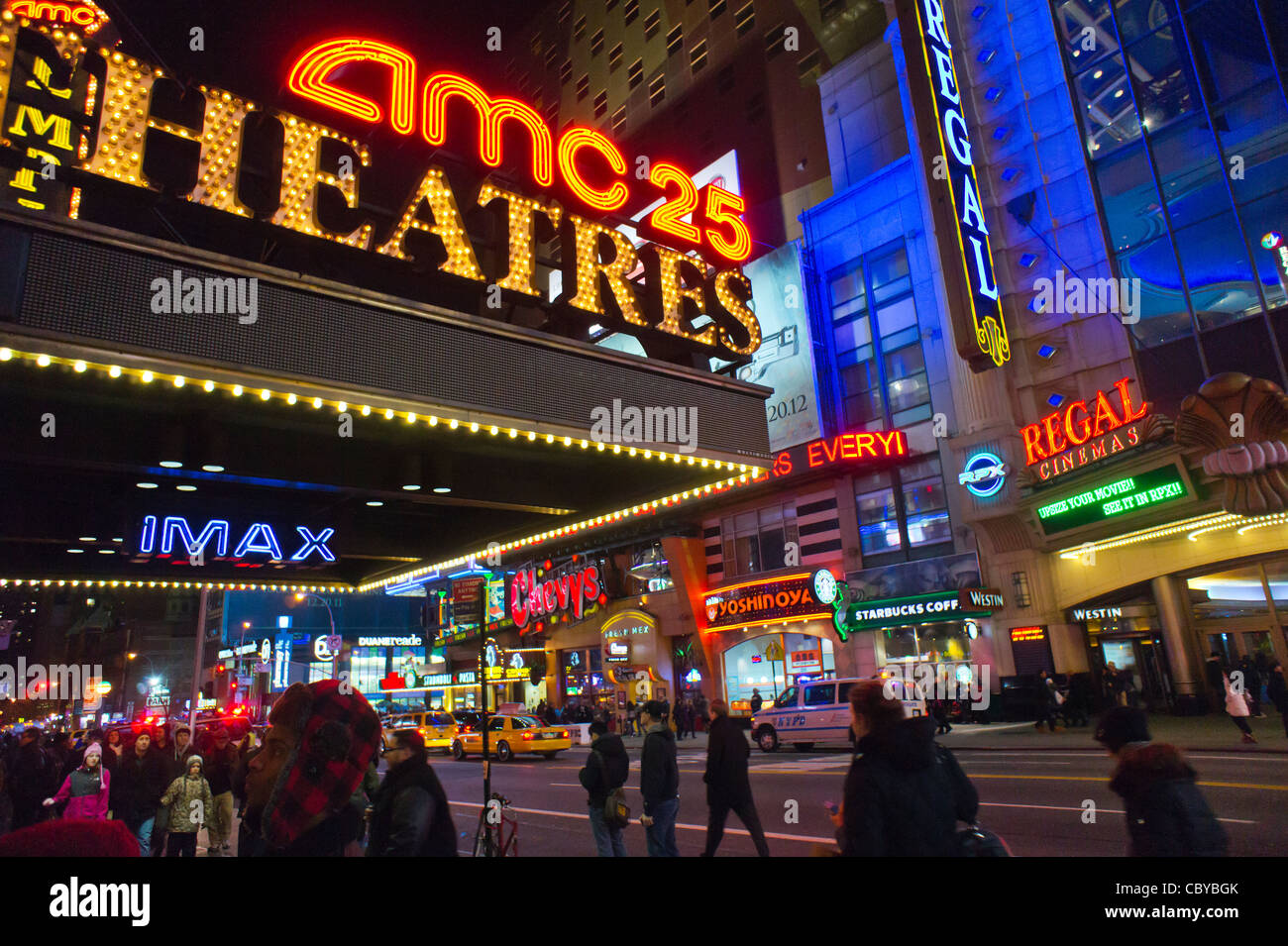 The AMC 25 and Regal Cinemas on 42nd Street in Times Square in New York Stock Photo